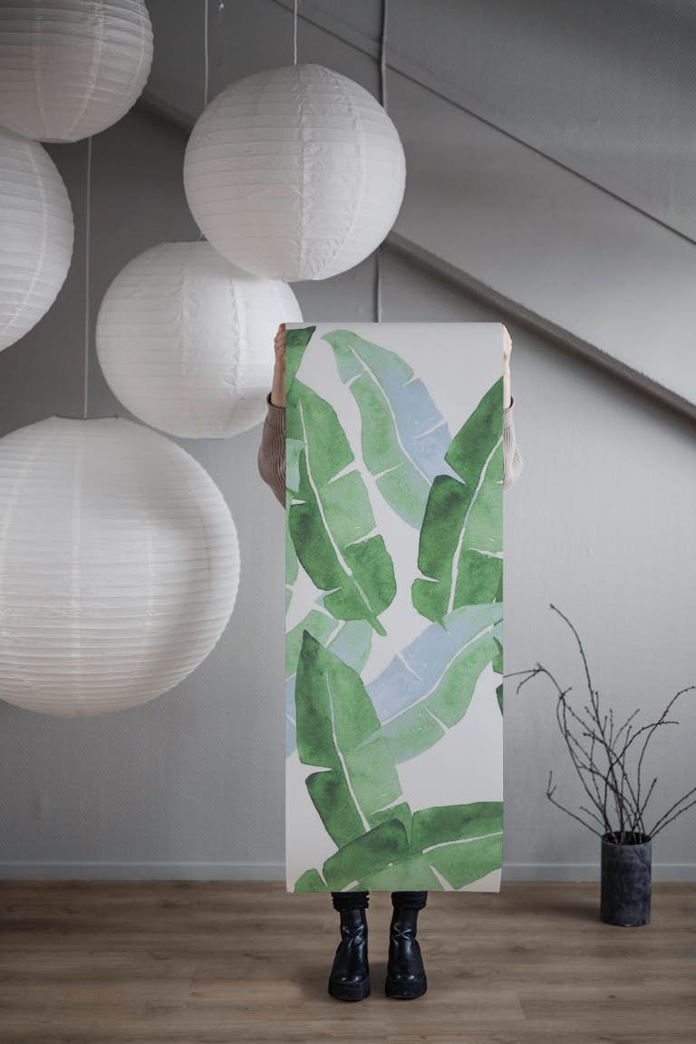 Tropical Leaves Green And Blue behang roll