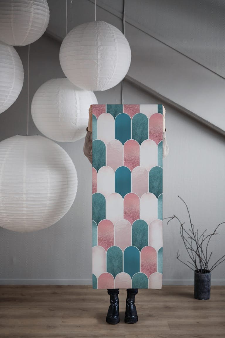 Blush Pink and Teal Wall wallpaper roll