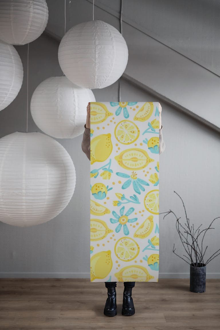 Lemon Pattern White tapetit roll