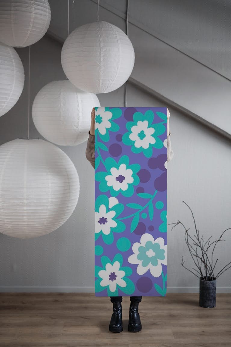 Floral Pattern Very Peri Aqua wallpaper roll