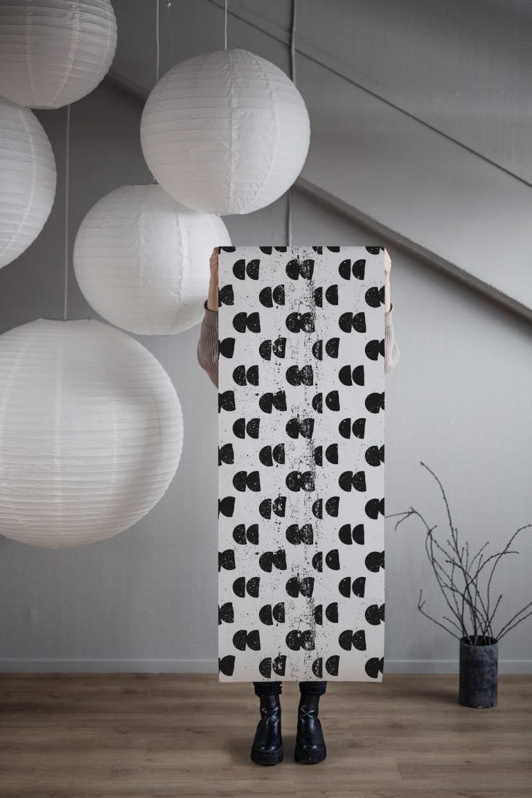 Black and white semi circles papel de parede roll