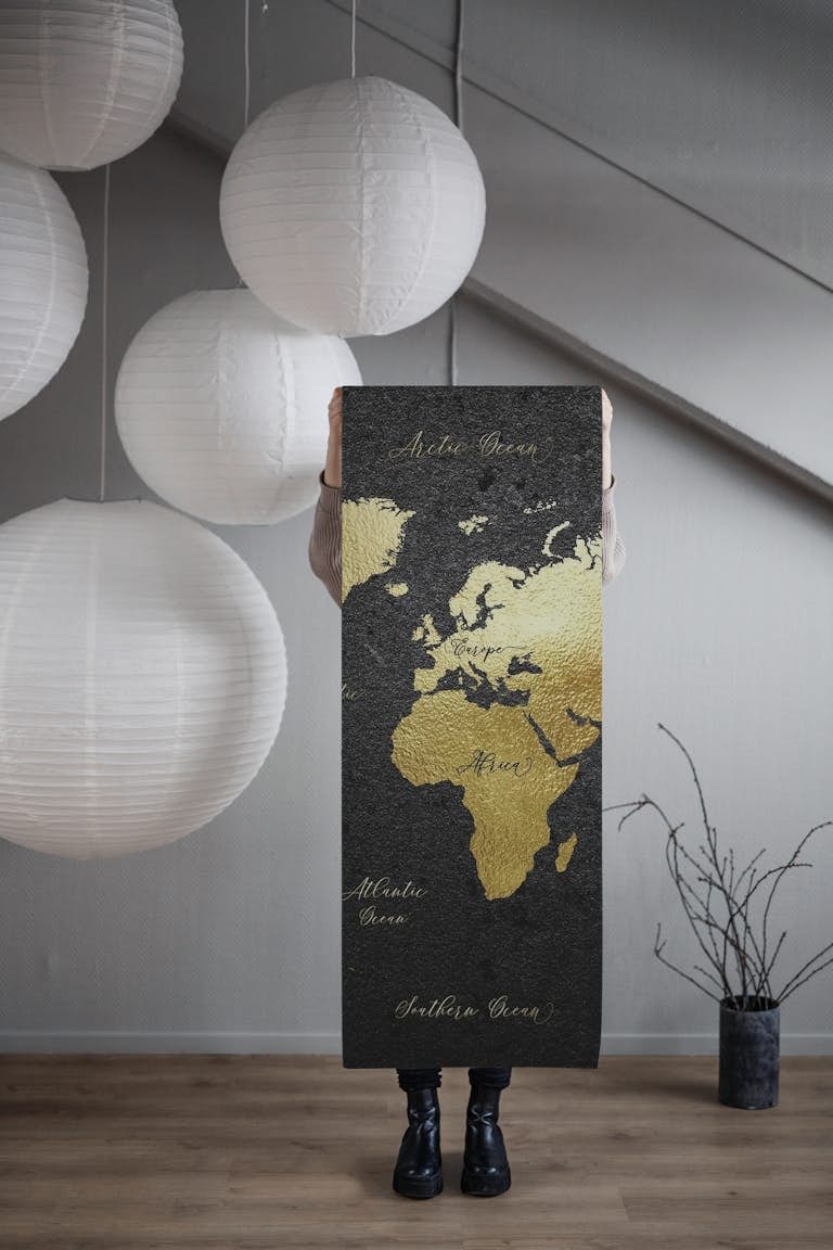Black and Gold World Map tapete roll