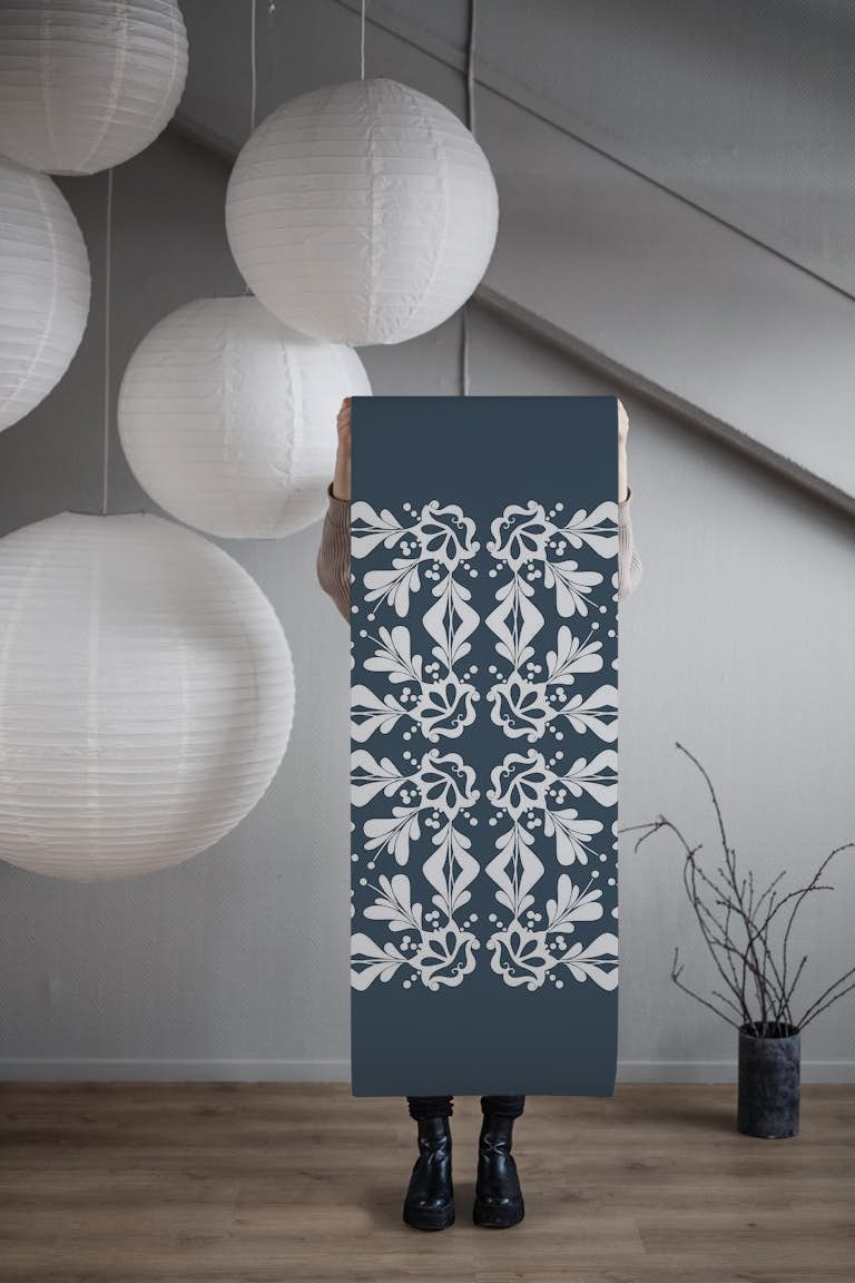 Floral monochrome ornaments wallpaper roll