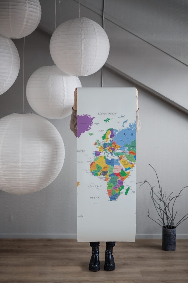 World Map in Bright Colors behang roll