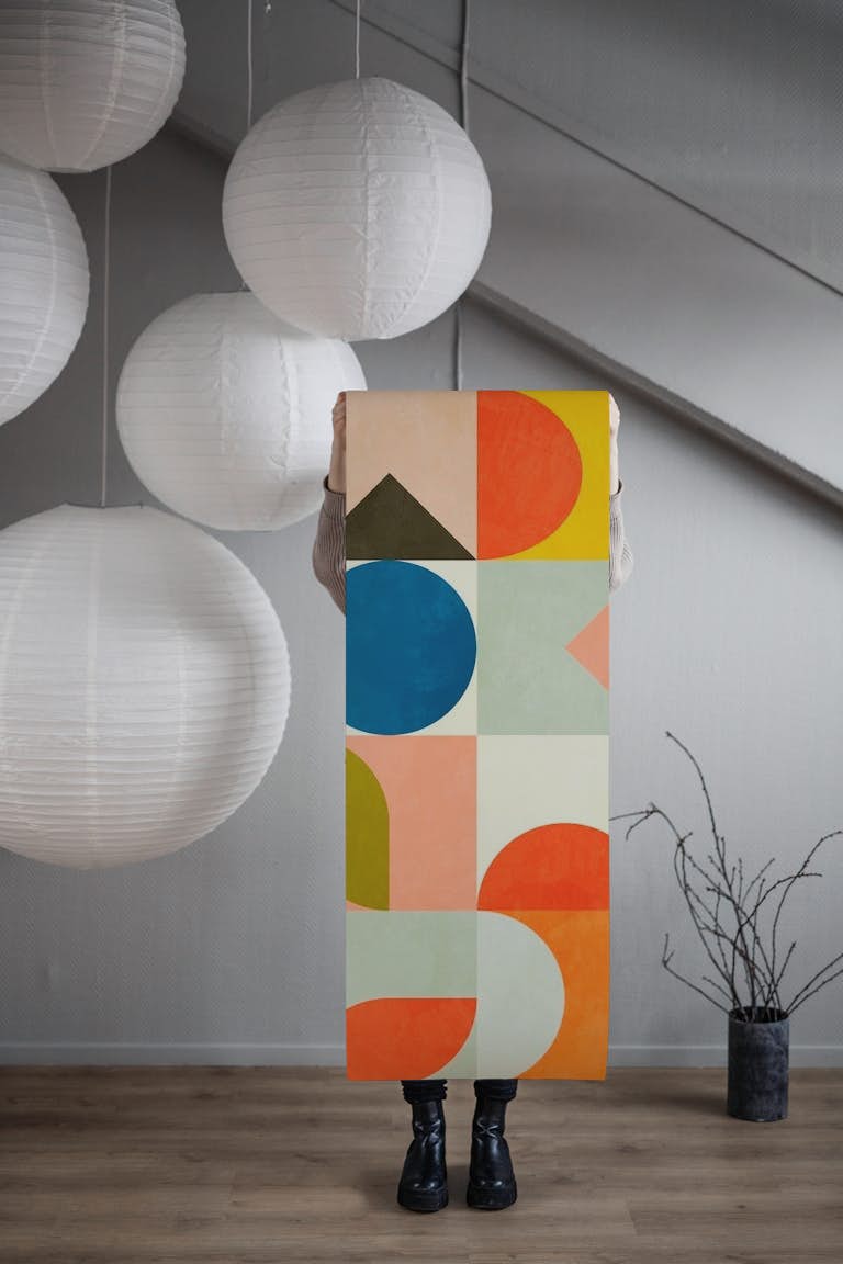 Mid Century Bauhaus vivid wallpaper roll