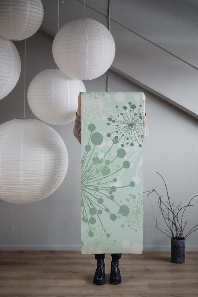 Dandelions mint sage green wallpaper roll