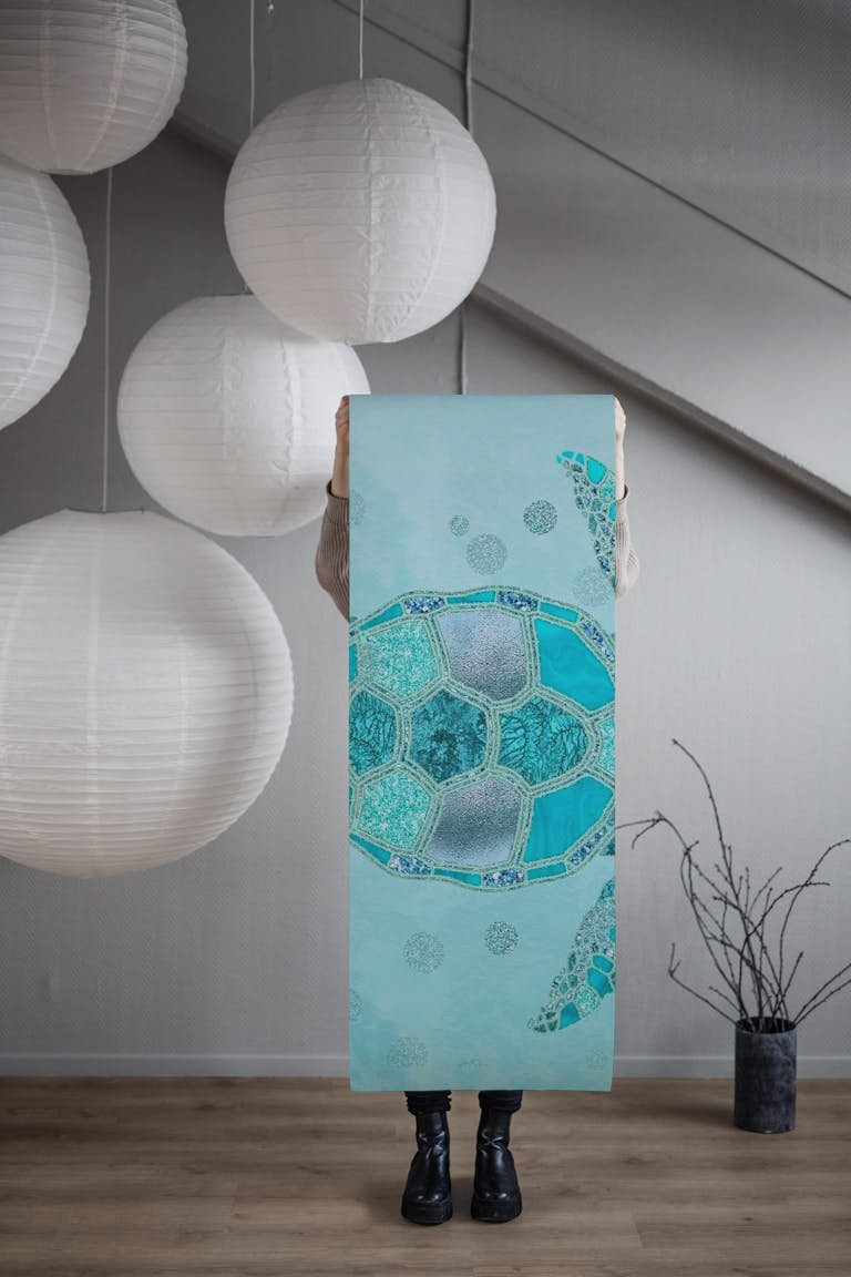 Glamour Aqua Turquoise Turtle papel pintado roll