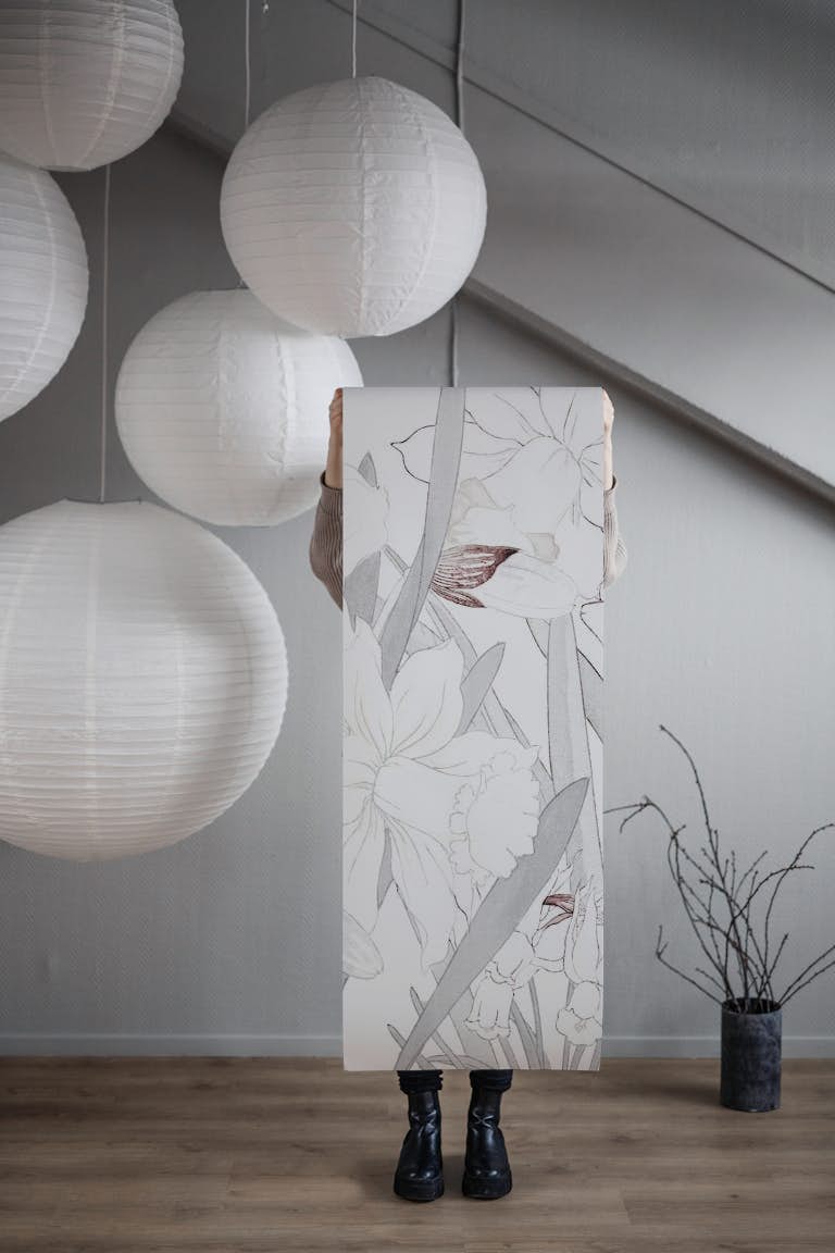 Light Grey Scandinavian Floral wallpaper roll