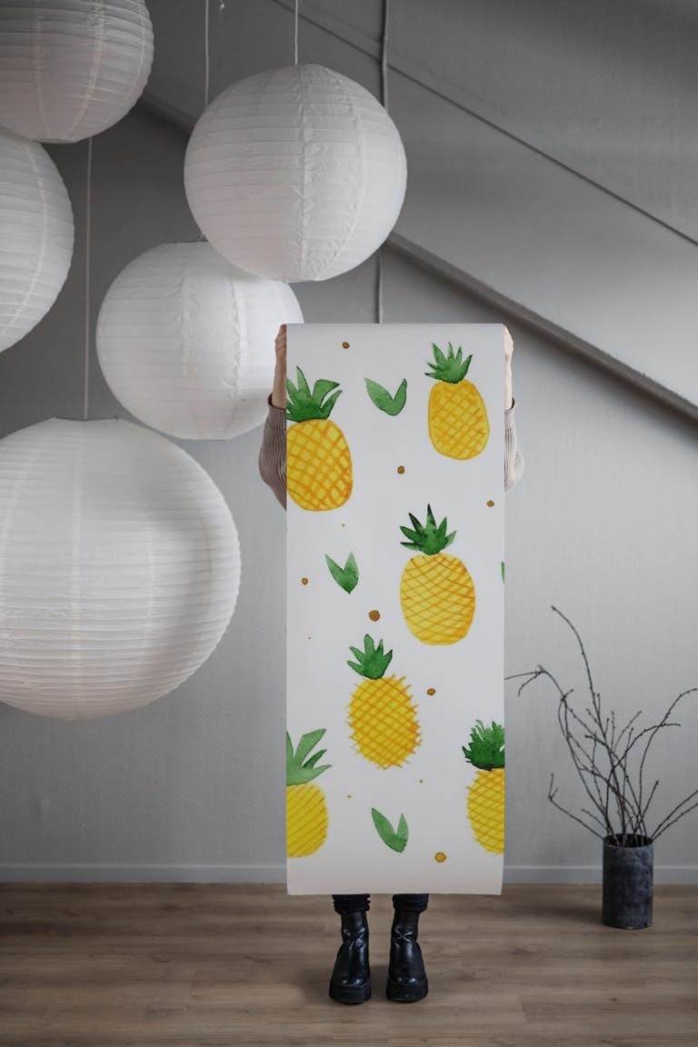 Watercolor pineapples papel de parede roll