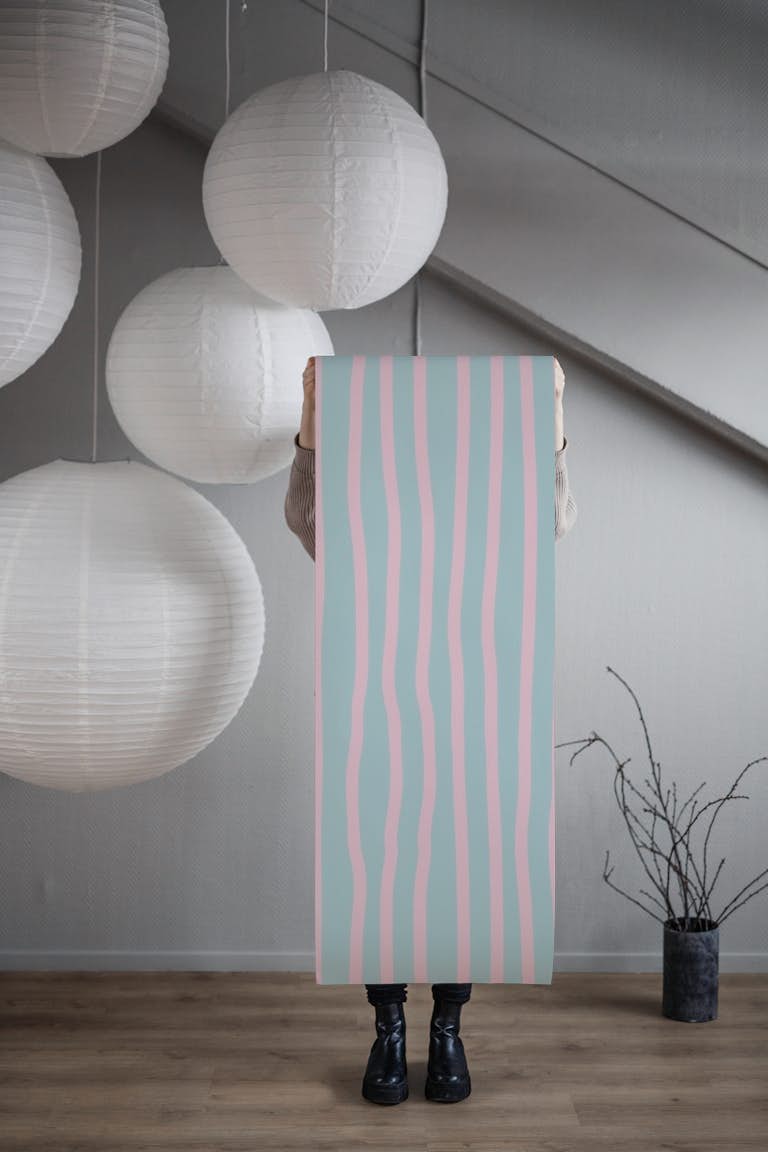 Pastel Pink Blue Stripes tapety roll