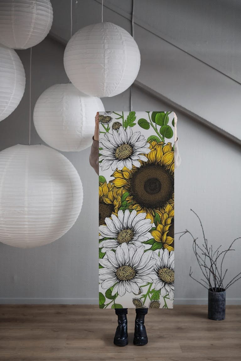 Sunflowers and daisies 3 behang roll