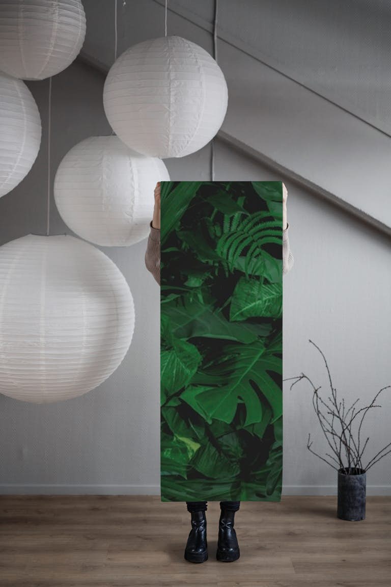 Dark green tropical wallpaper roll