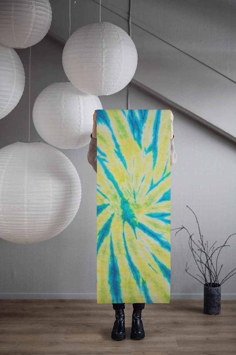 Yellow and blue tie dye tapety roll