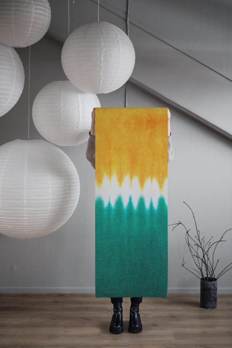 Yellow and green tie dye behang roll