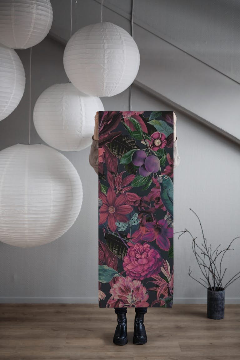 Burgundy Flower Jungle wallpaper roll
