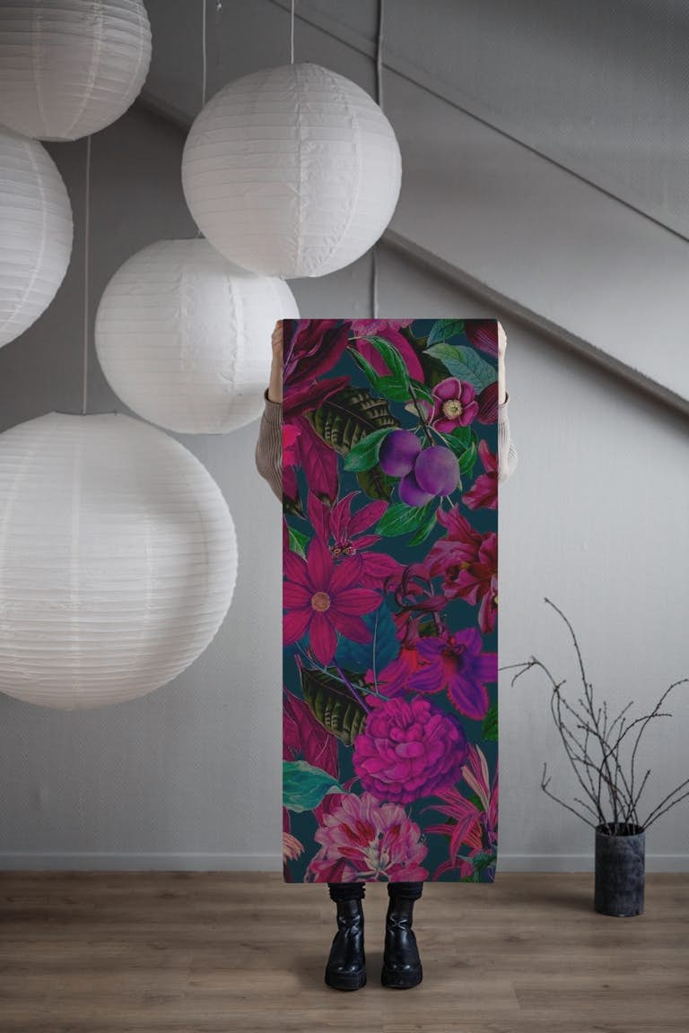 Vibrant Jungle Flower Garden wallpaper roll