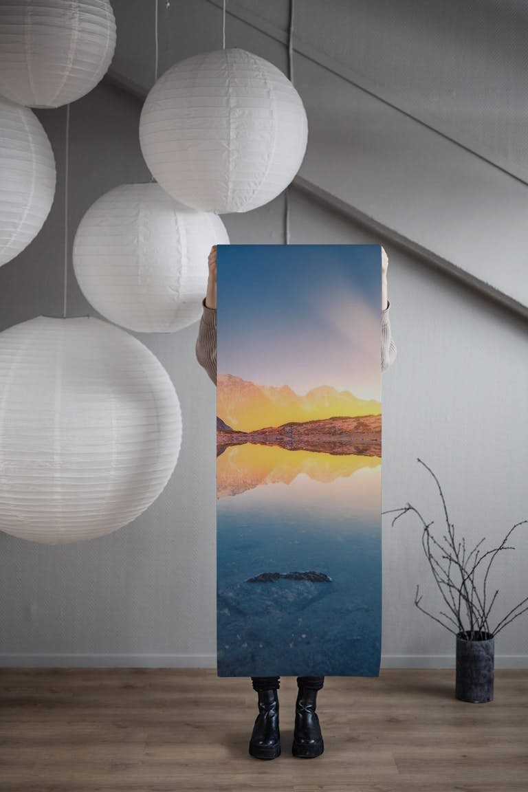 Illuminated mountains wallpaper roll