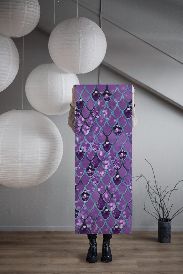 Purple Teal Mermaid Scales 1 wallpaper roll