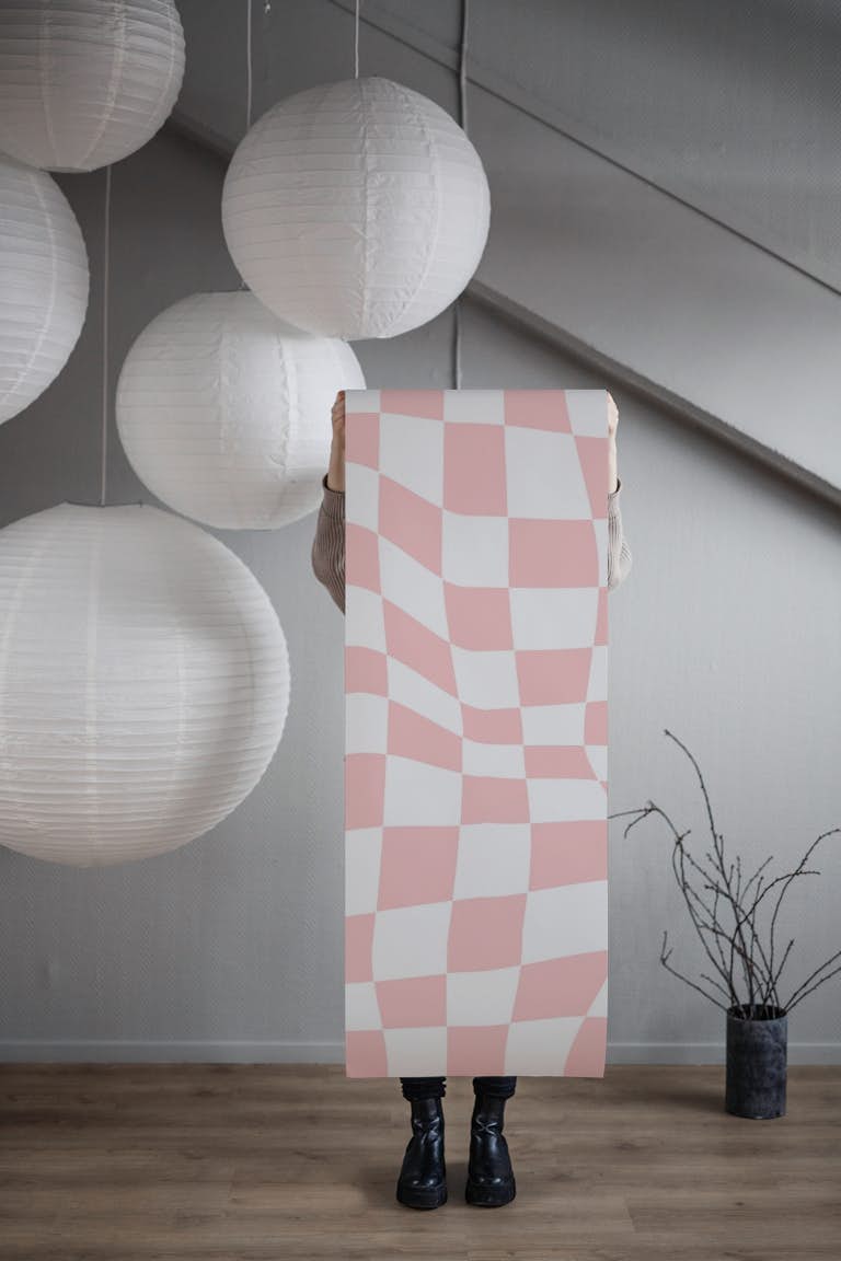 Pink Retro Groovy Checkered papel de parede roll