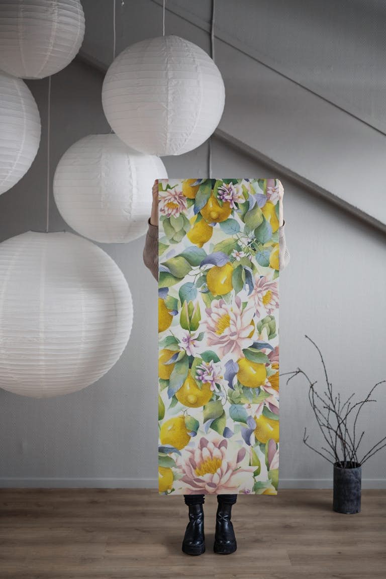 Lemons and Lilies wallpaper roll