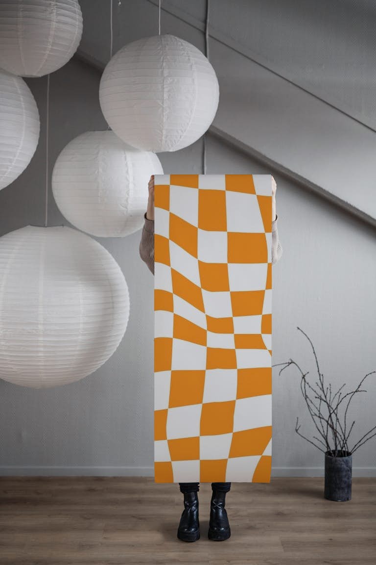 Orange Retro Groovy Checkered wallpaper roll
