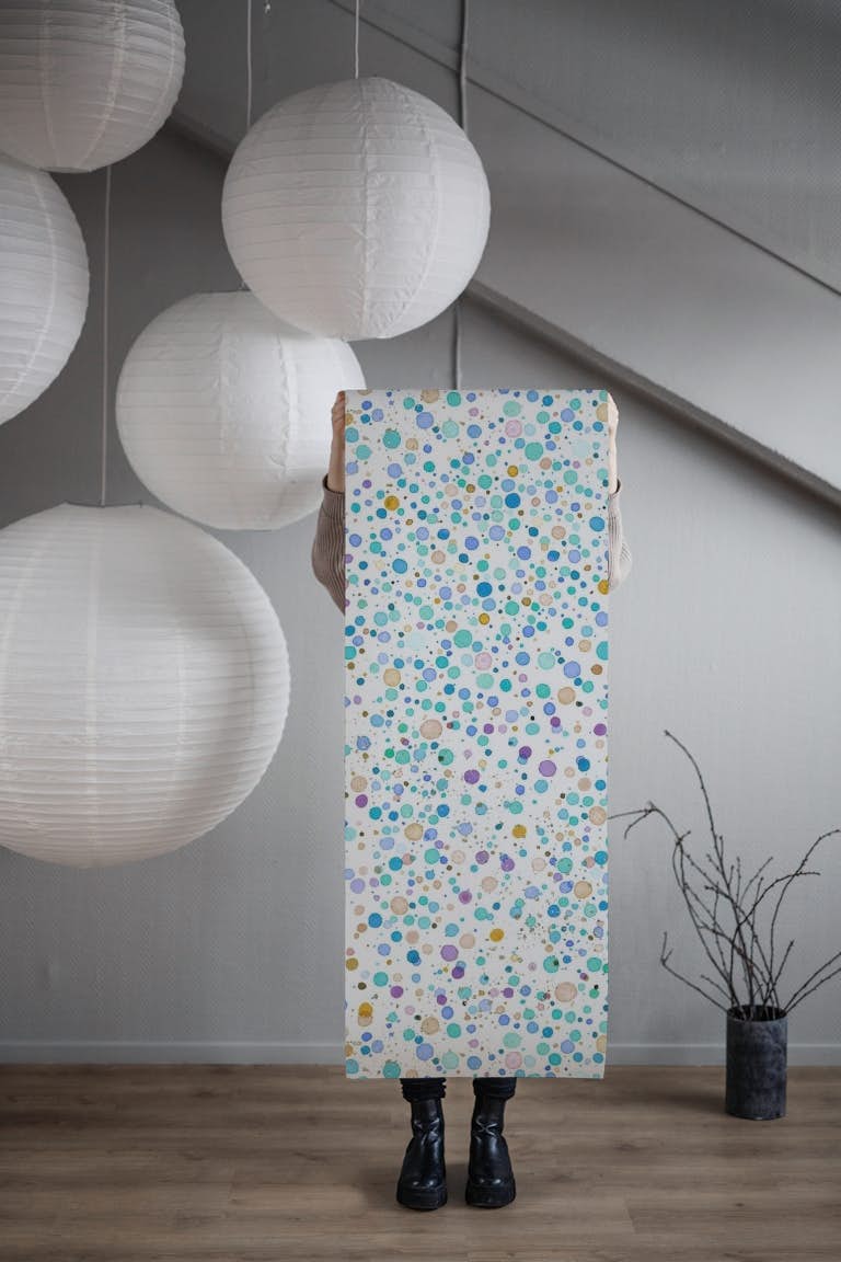 Confetti Cosmic Dots Blue Gold tapety roll