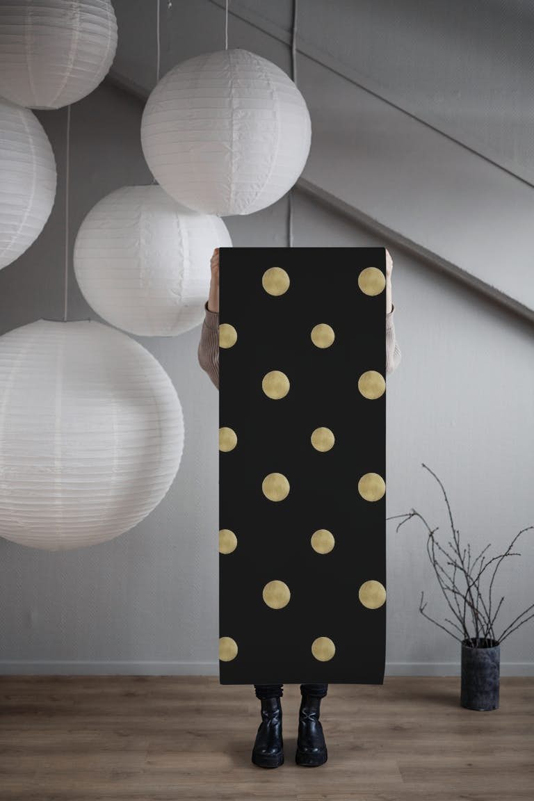Happy Polka Dots Gold Black 1 wallpaper roll