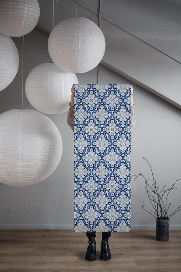 Indigo Blue Moroccan Tile 3 behang roll