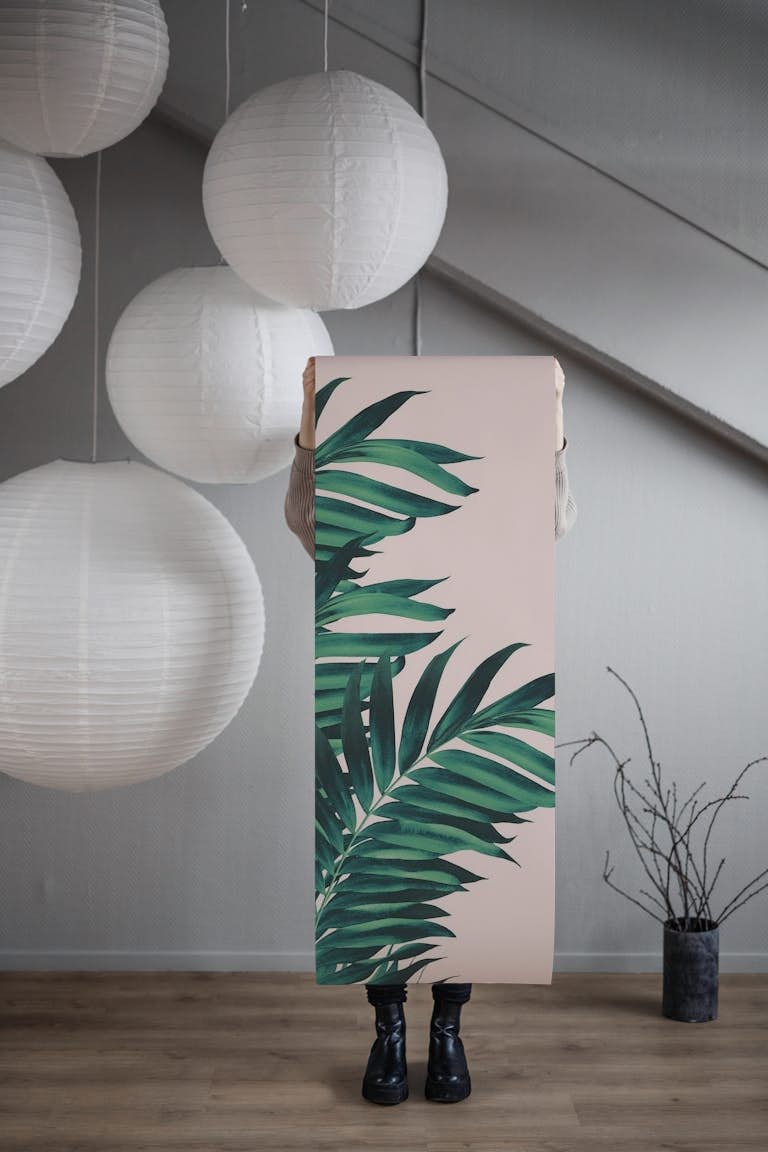 Palm Leaves Tropical Blush1 papel de parede roll