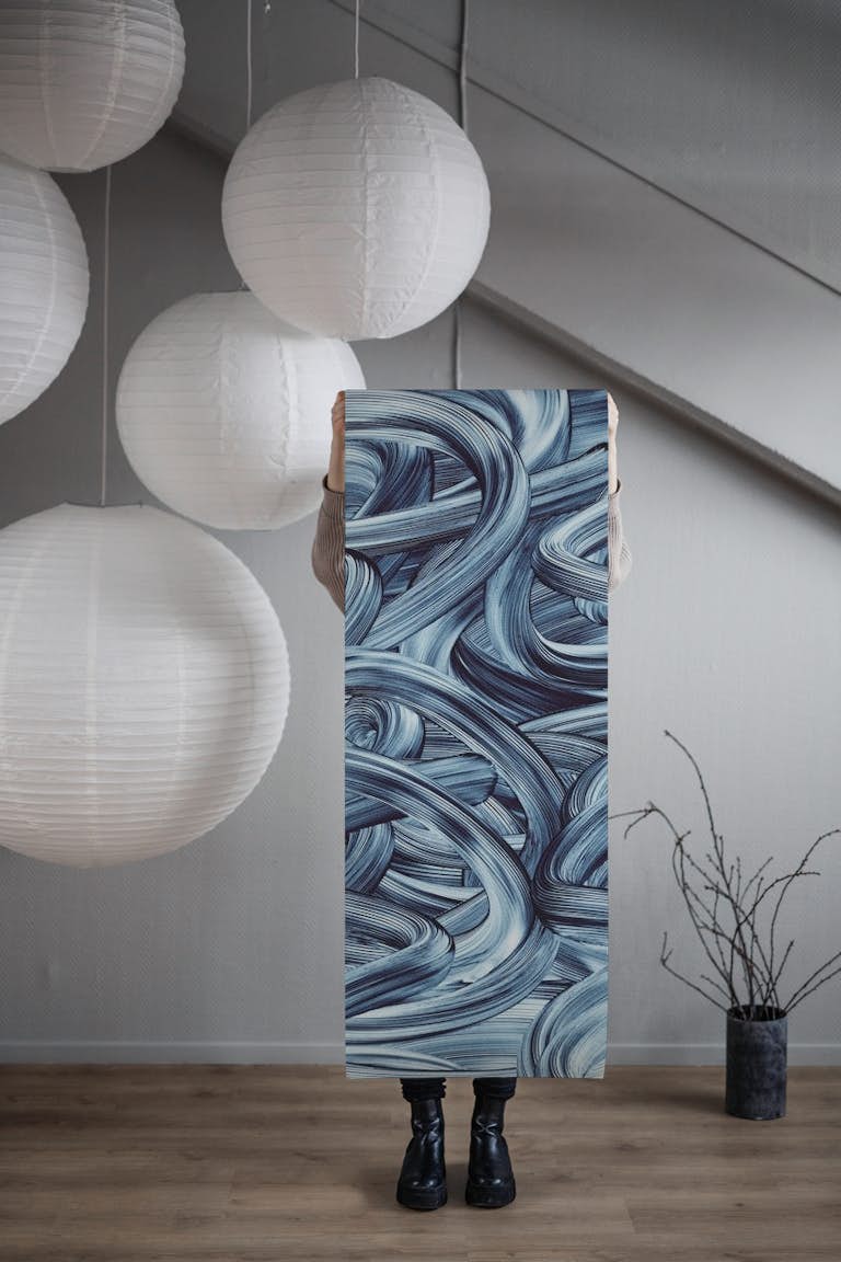 Blue brush strokes wallpaper roll
