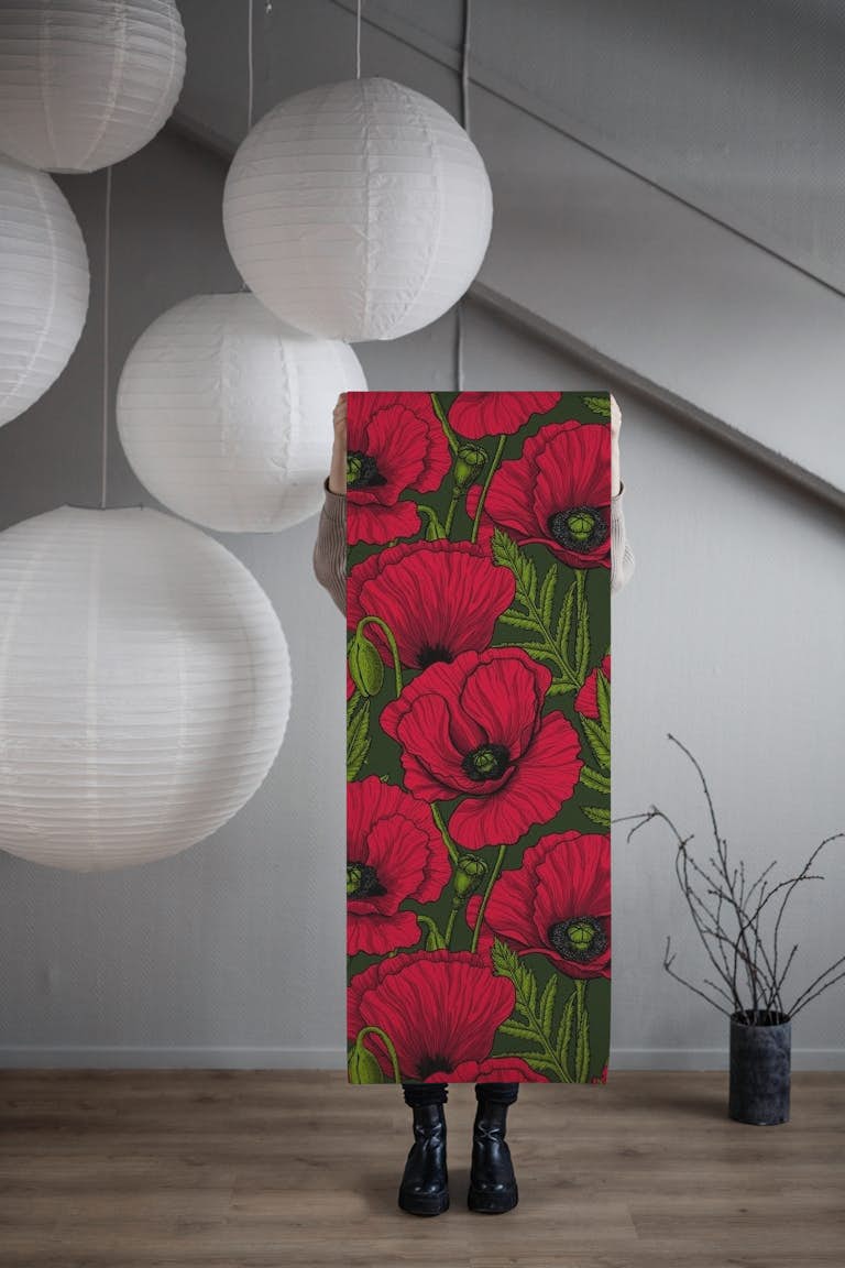 Red Poppy garden 4 wallpaper roll