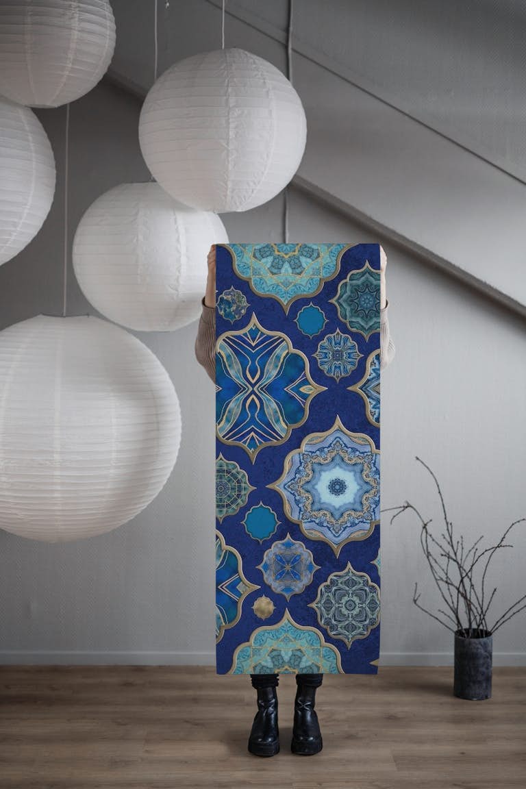 Blue Moroccan Tile Elegance behang roll