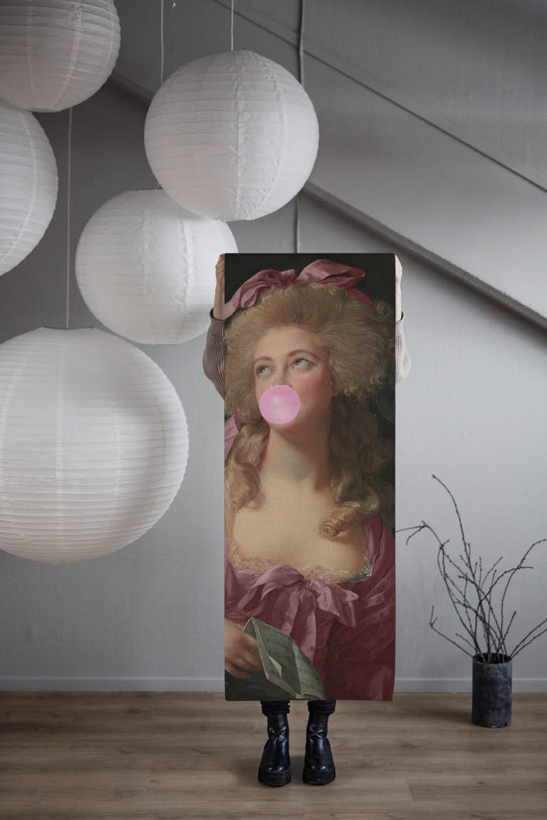 Pink Bubble Gum Woman wallpaper roll