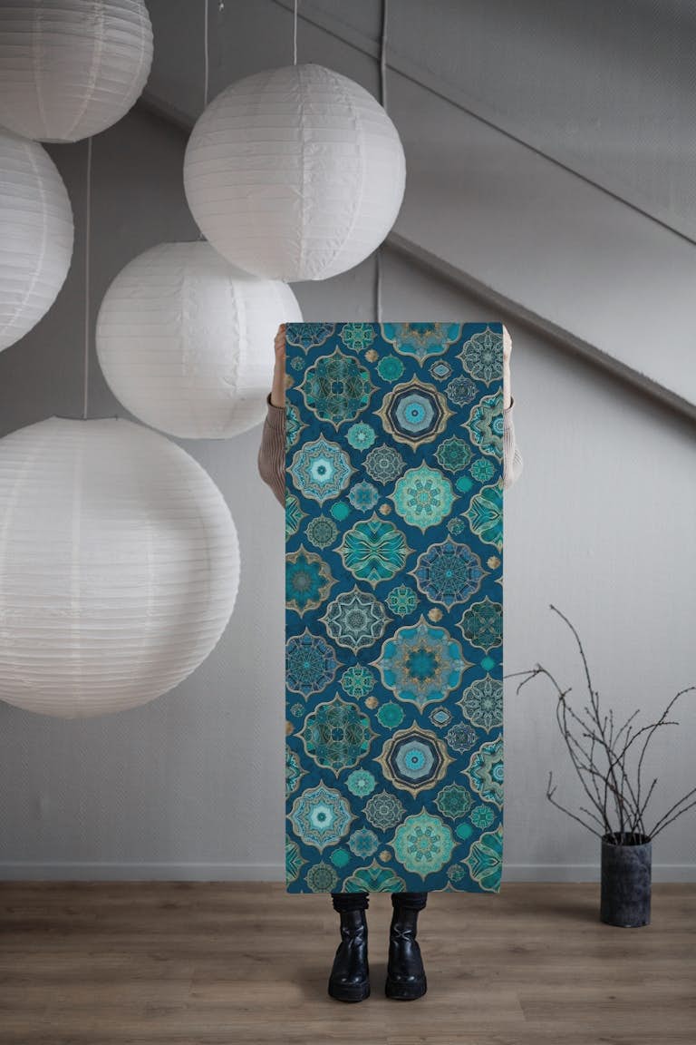 Moroccan Tiles Teal Luxury papiers peint roll