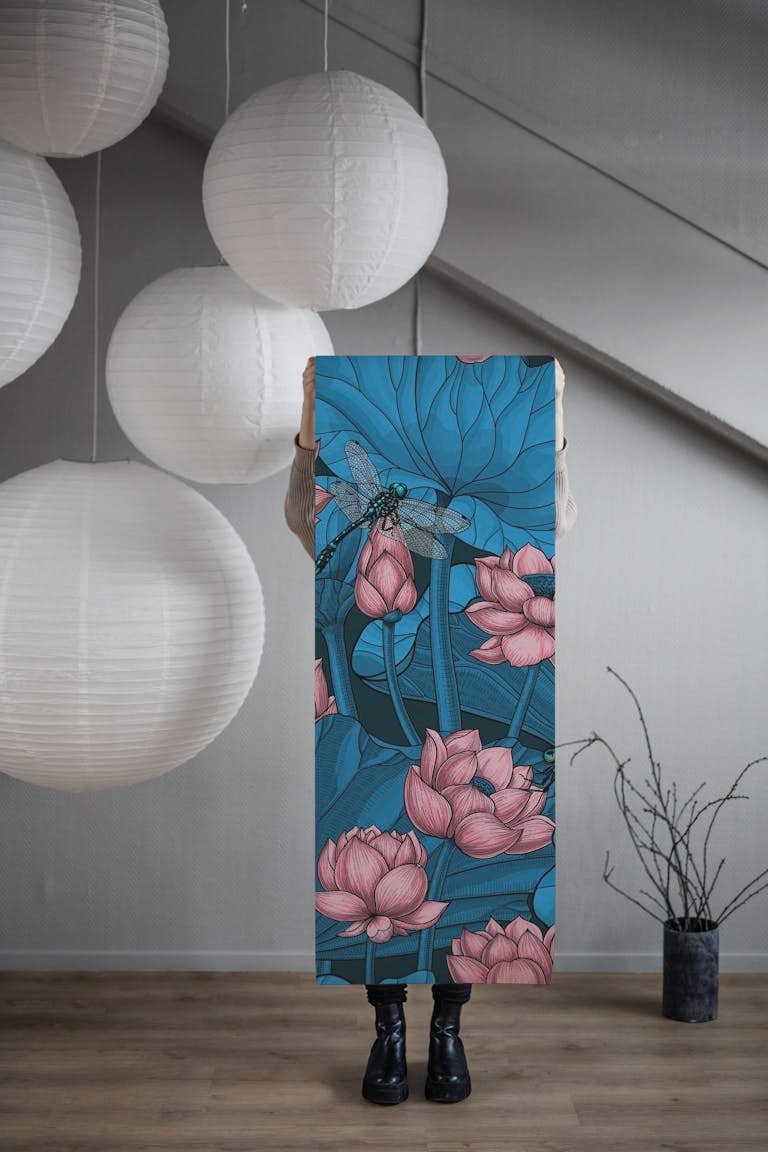 Night lotus garden wallpaper roll
