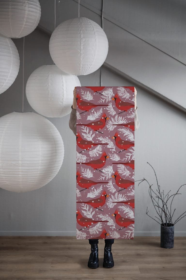 Northern cardinal pink wallpaper roll