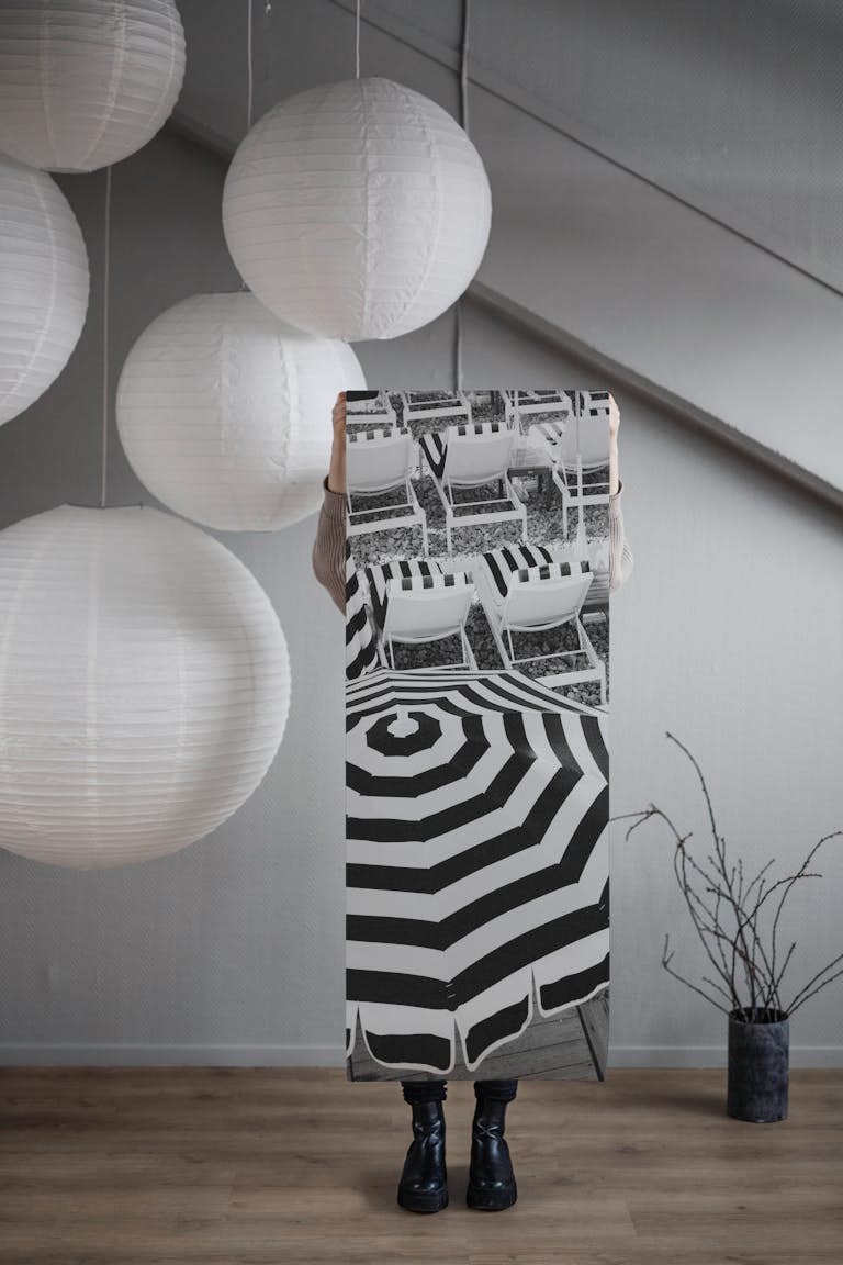 Black and White Beach Umbrella wallpaper roll