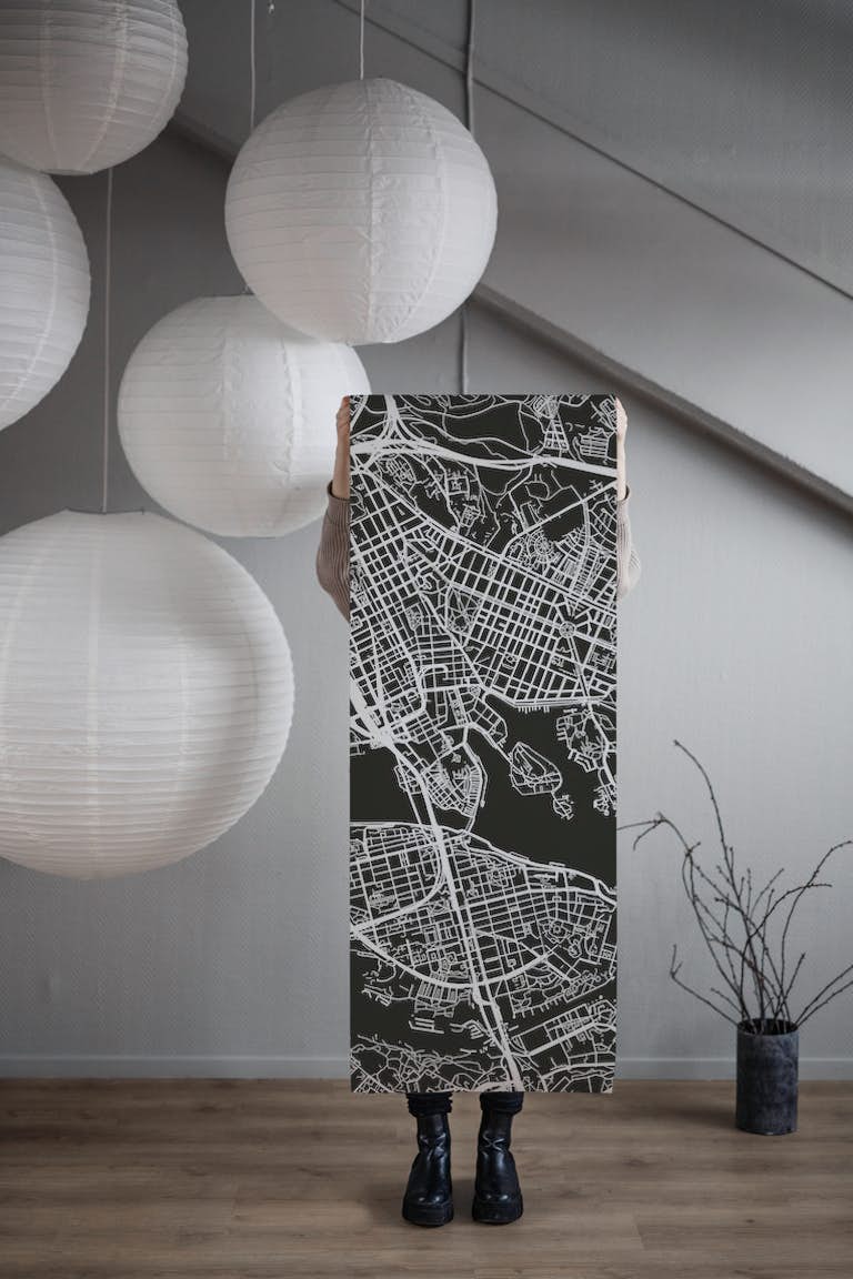 Stockholm map design wallpaper roll