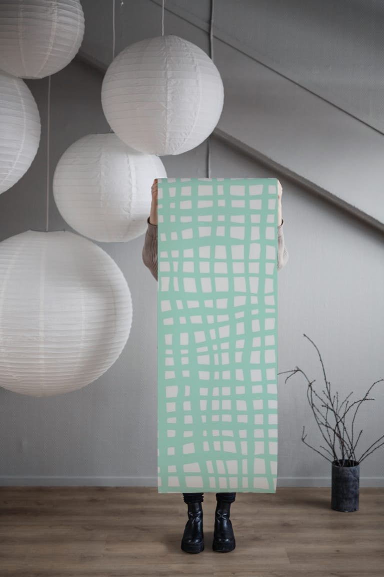 Retro grid pattern pastel aqua papel pintado roll