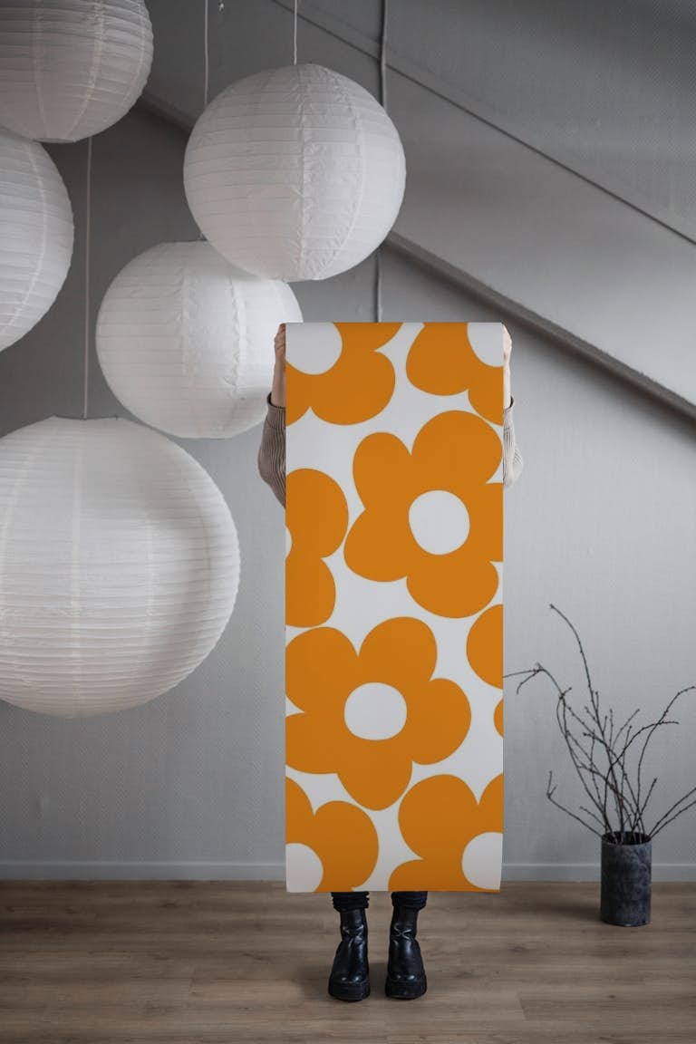 Orange Retro Daisies 1 wallpaper roll
