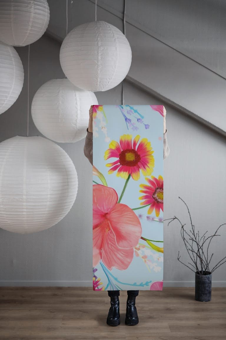 Pretty florals trend hibiscus wallpaper roll