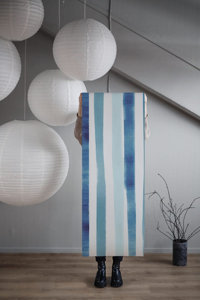 Soft Blue Striped tapetit roll