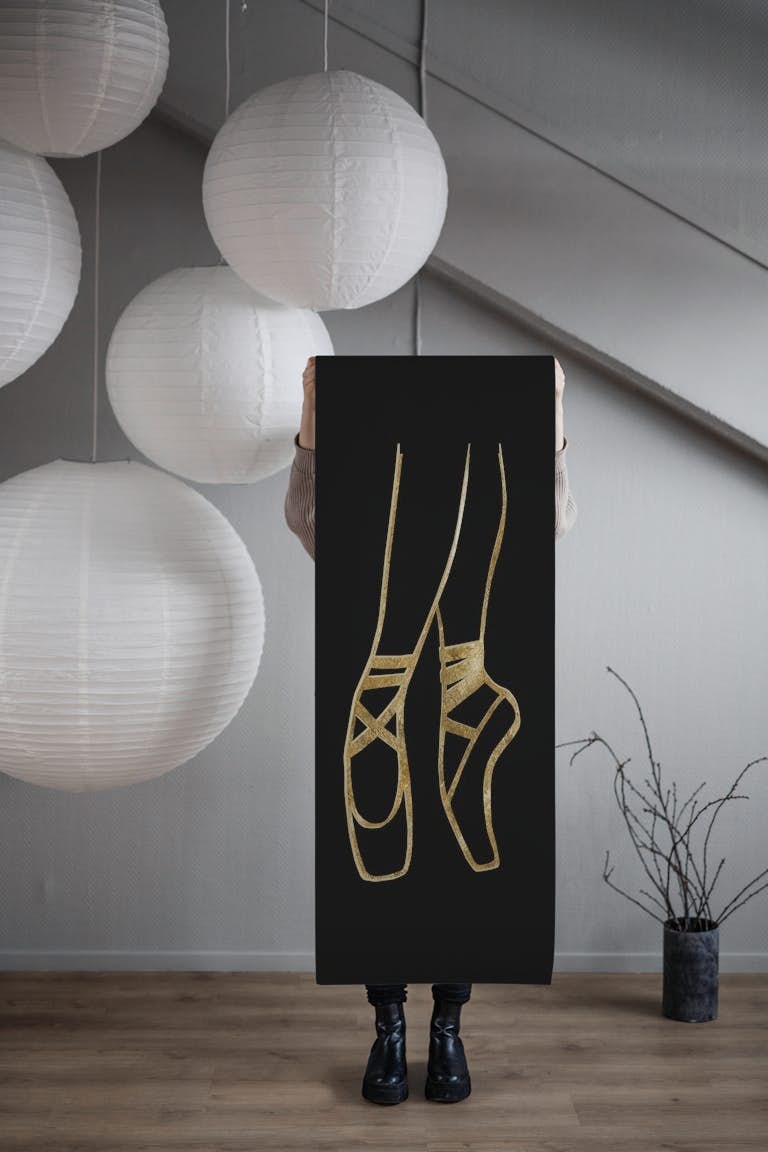 Ballet Dancer Gold on Black 1 wallpaper roll
