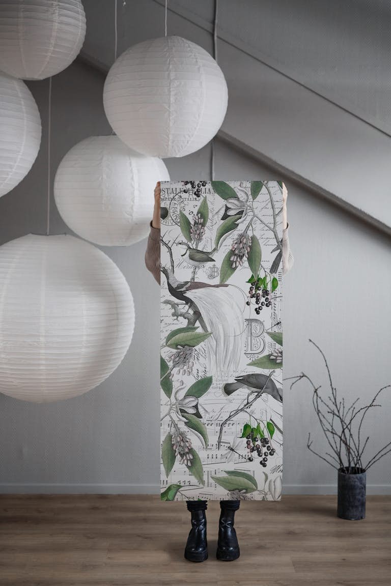 Vintage Magnolia And Birds behang roll