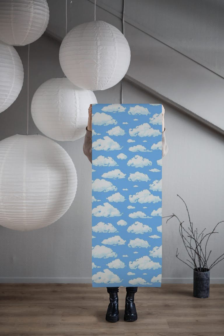 Cloudy sky on blue wallpaper roll