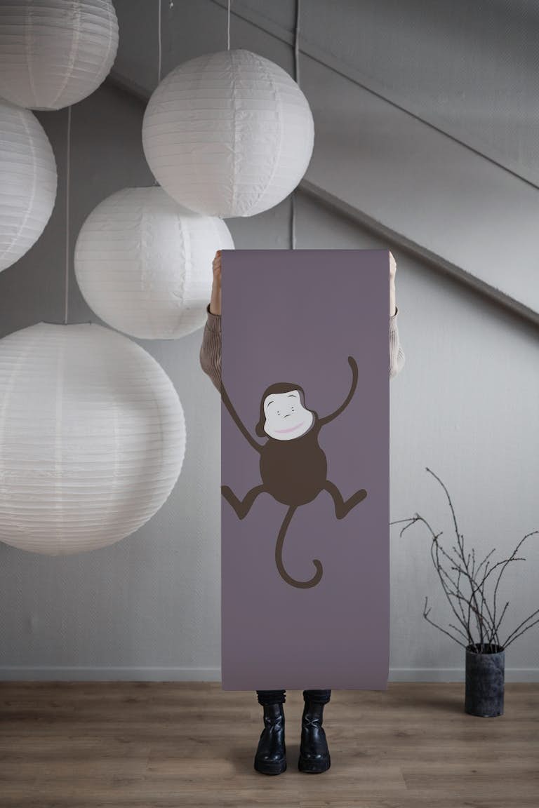 Plum Monkey Dark Print wallpaper roll