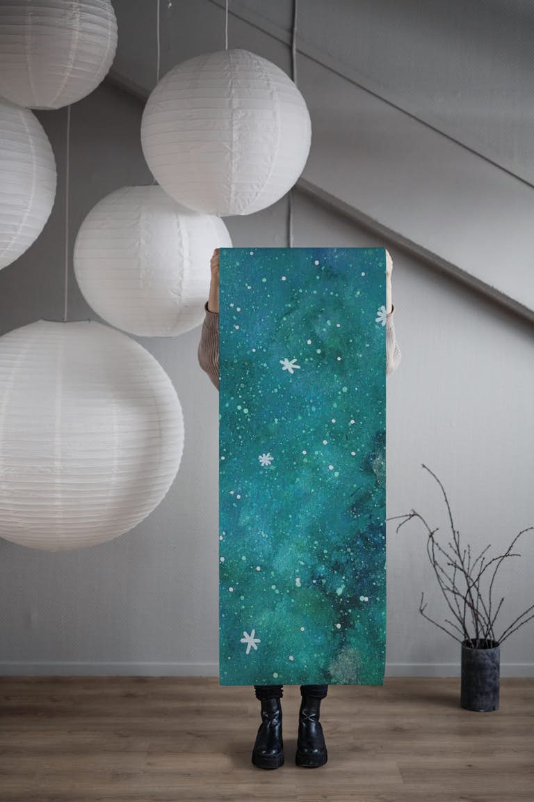 Teal galaxy sky papel pintado roll