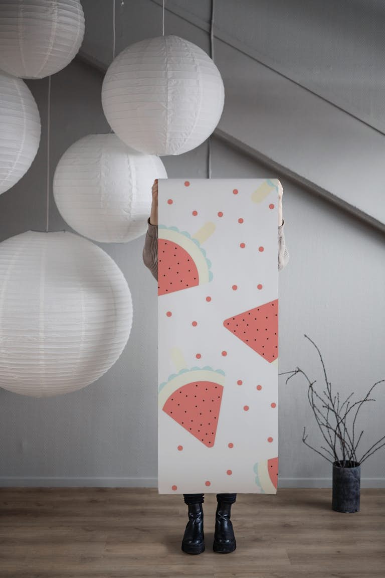 Watermelon Popsicles Dots Red tapeta roll