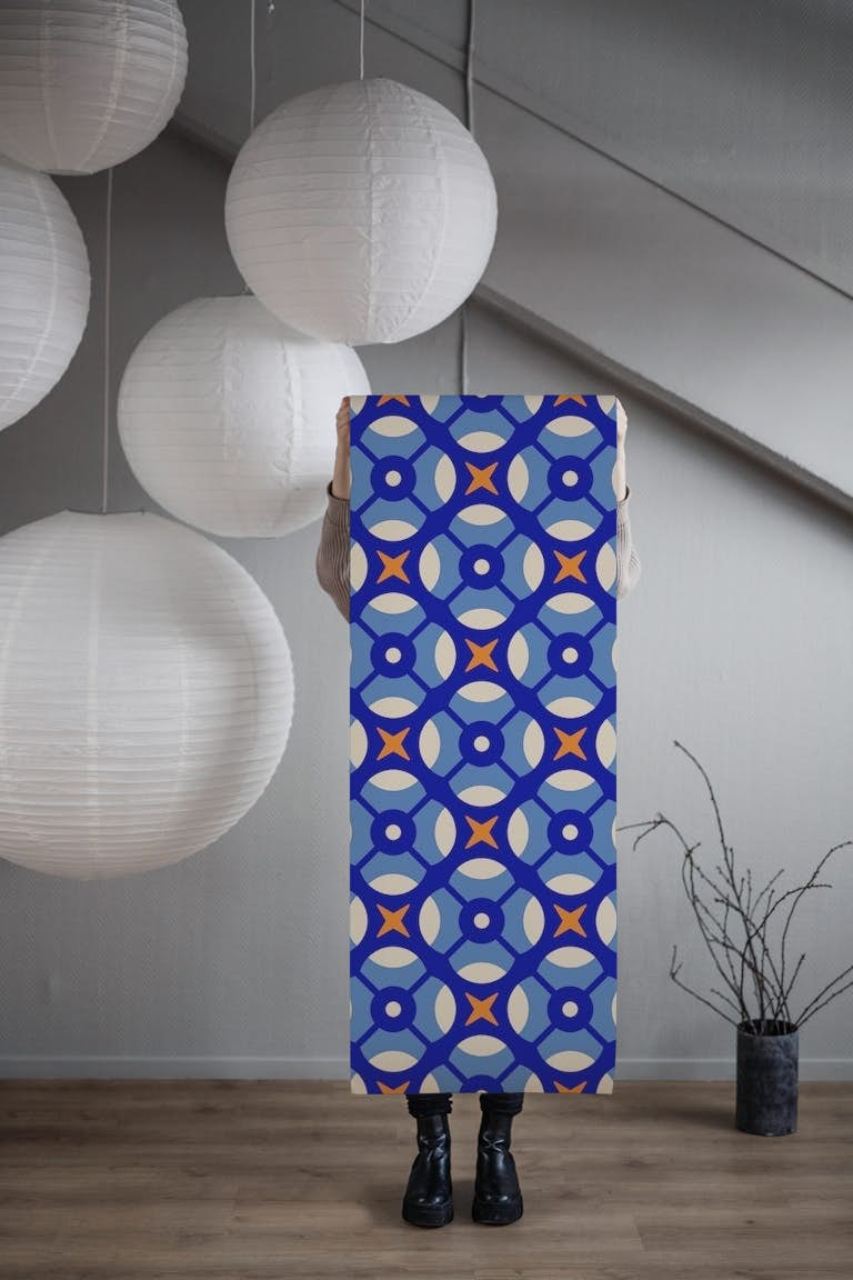 2150 Blue retro pattern papel de parede roll