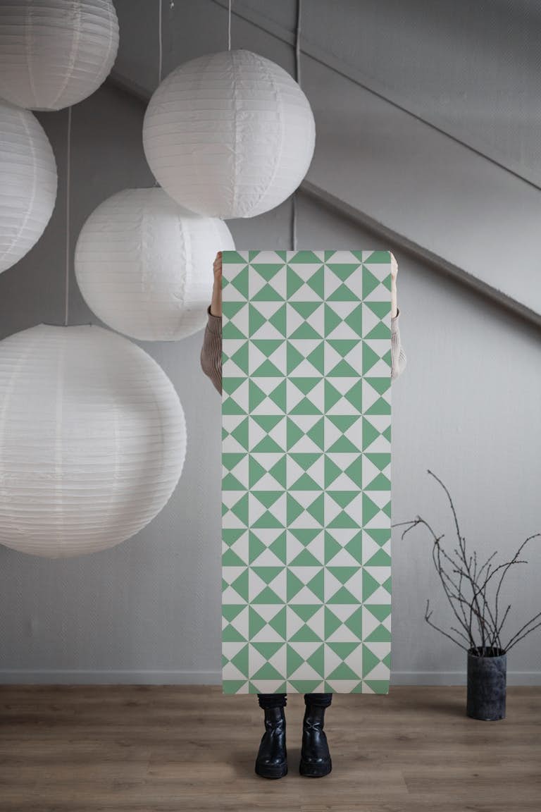 Triangles - green wallpaper roll